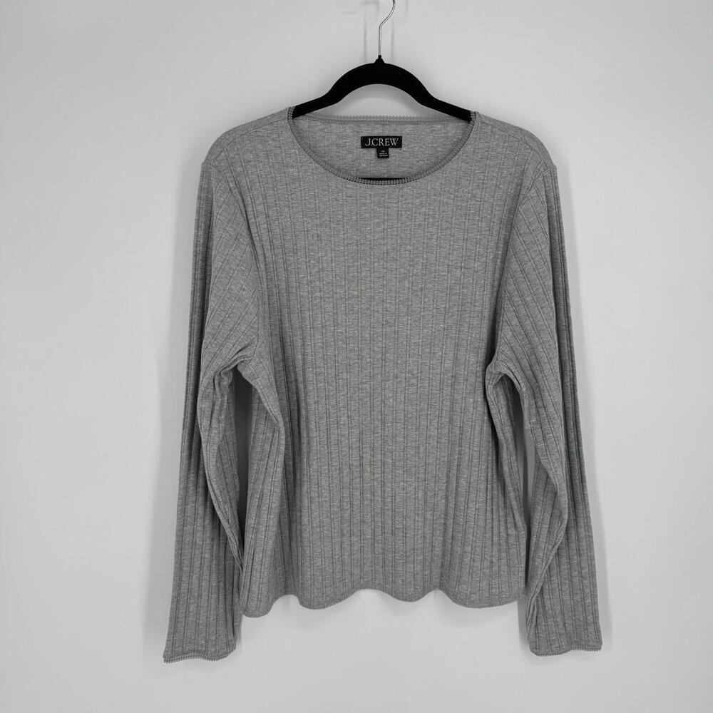 J.crew  Top womens 3x gray ribbed lace trim stretch plus minimalist dainty fall